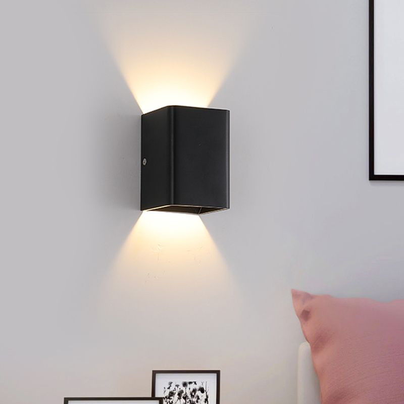 Black/White Cube Shade Wall Mount Light Contemporary LED Metallic Wall Lamp for Bedside, Warm/White Lighting