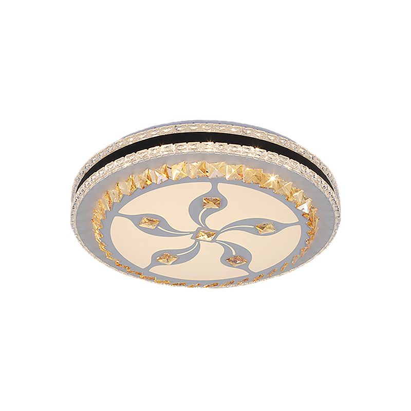 Lámpara circular de techo LED de cristal facetado modernista, montaje empotrado en cromo con diseño de nudo/flor