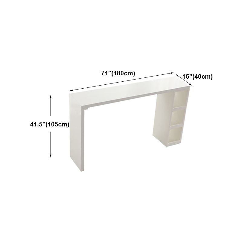 Contemporary Bar Dining Table Rectangle Wood Bar Table with Shelves in White