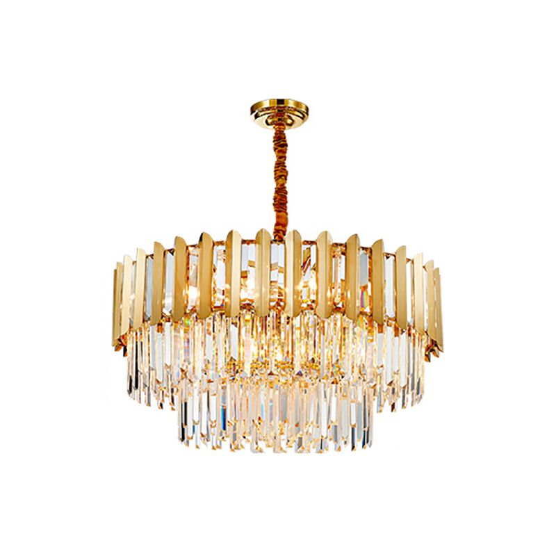 8-Light Stainless Steel Pendant Lighting Modern Brass Round Hanging Chandelier Light with Crystal Prism