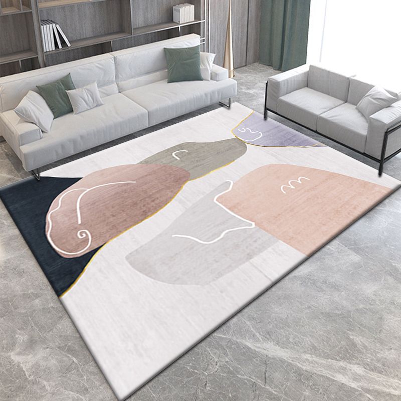 Minimalist Room Rug Multicolor Abstract Geometric Carpet Polypropylene Non-Slip Backing Machine Washable Pet Friendly Rug