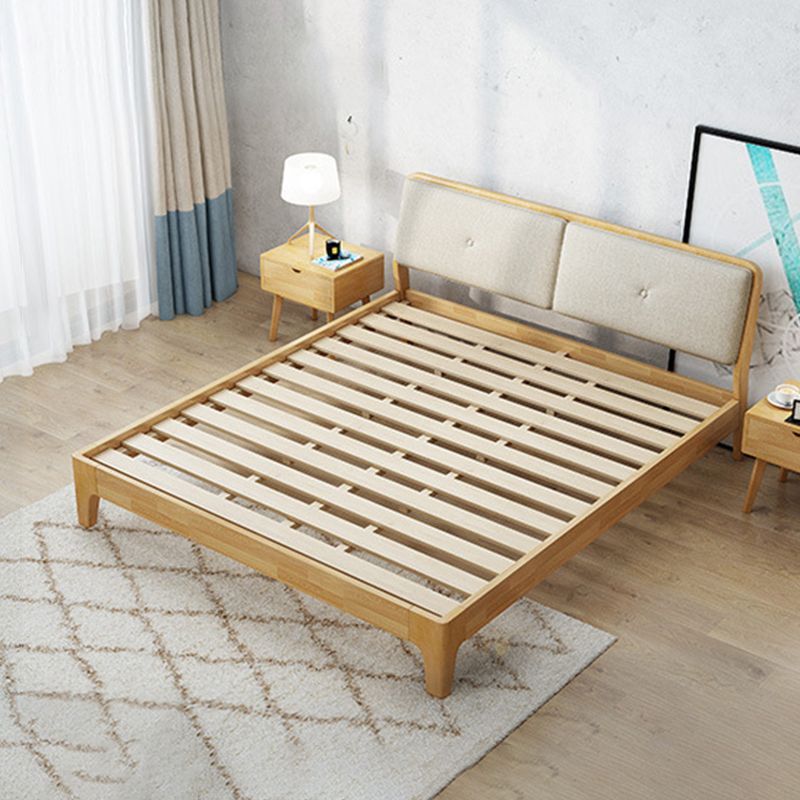 Modern Panel Bed Solid Wood Panel Standard Bed with Headboard