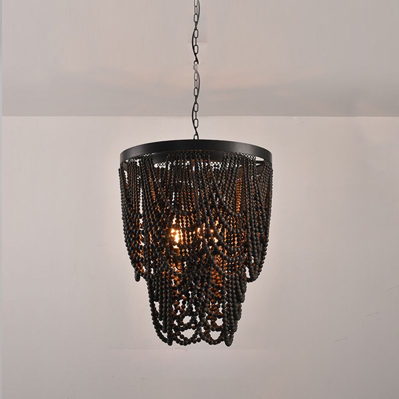 Lustre en bois rétro lustre de style country français de style perle en bois lumière pour le salon