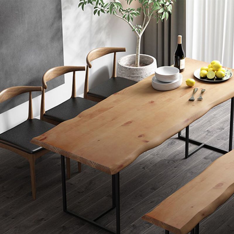 Brown Solid Wood Dining Table Industrial Table with Metal Frame