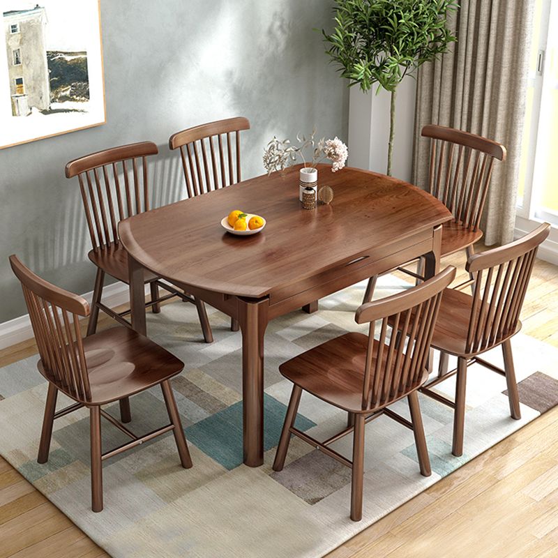 Modern Round Rubberwood Retractable Dining Table with 4 Legs