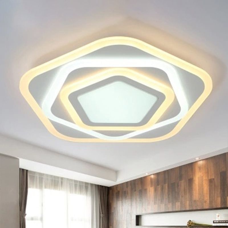 White Layered Pentagon LED Flush Light Contemporary Acrylic Ceiling Flush Mount Lamp in Warm/White Light, 8"/19.5" Wide