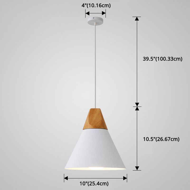 Metal Tapered Hanging Light Nordic Style 1 Light Restaurant Ceiling Pendant Lamp with Wooden Top