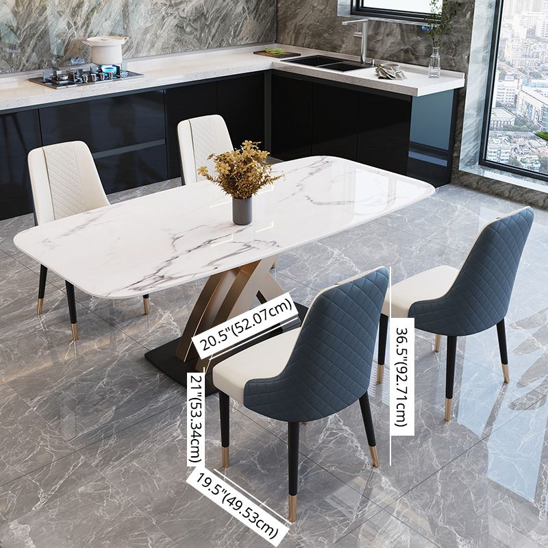Contemporary Dining Room Set Metal Frame White Slate Rectangular Dining Table Set for Home
