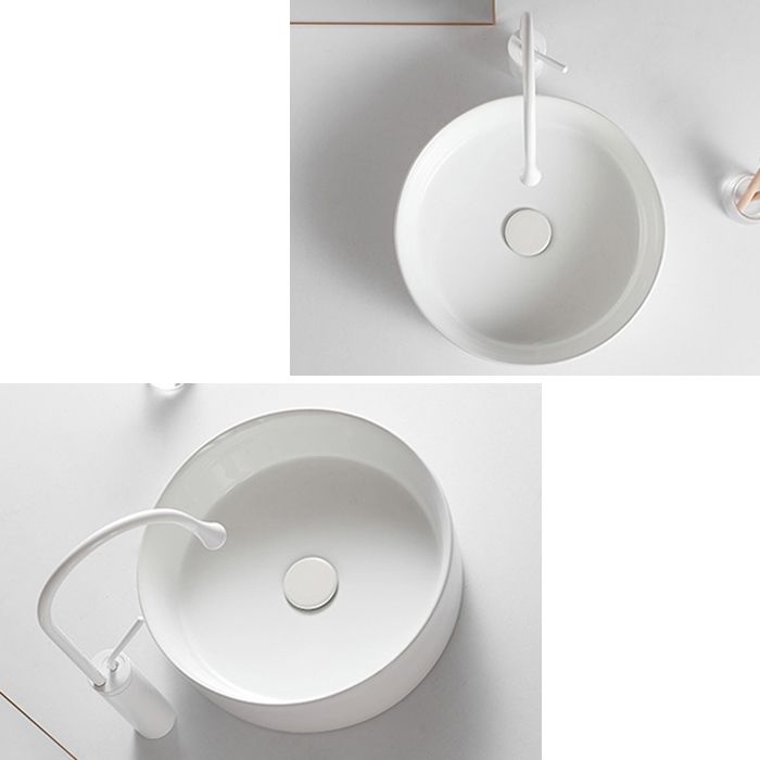 Round White and Orange Trough Bathroom Sink Porcelain Trough Bathroom Sink