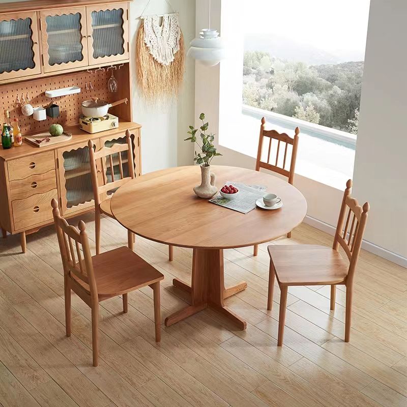 Round Wooden Dining Table Natural Home Kitchen Desk with Pedestal Base