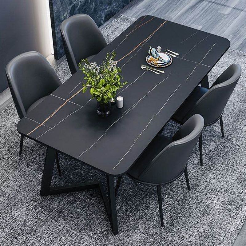 Rectangle Black Base Dining Room Kitchen Table Industrial Fixed Dinner Table