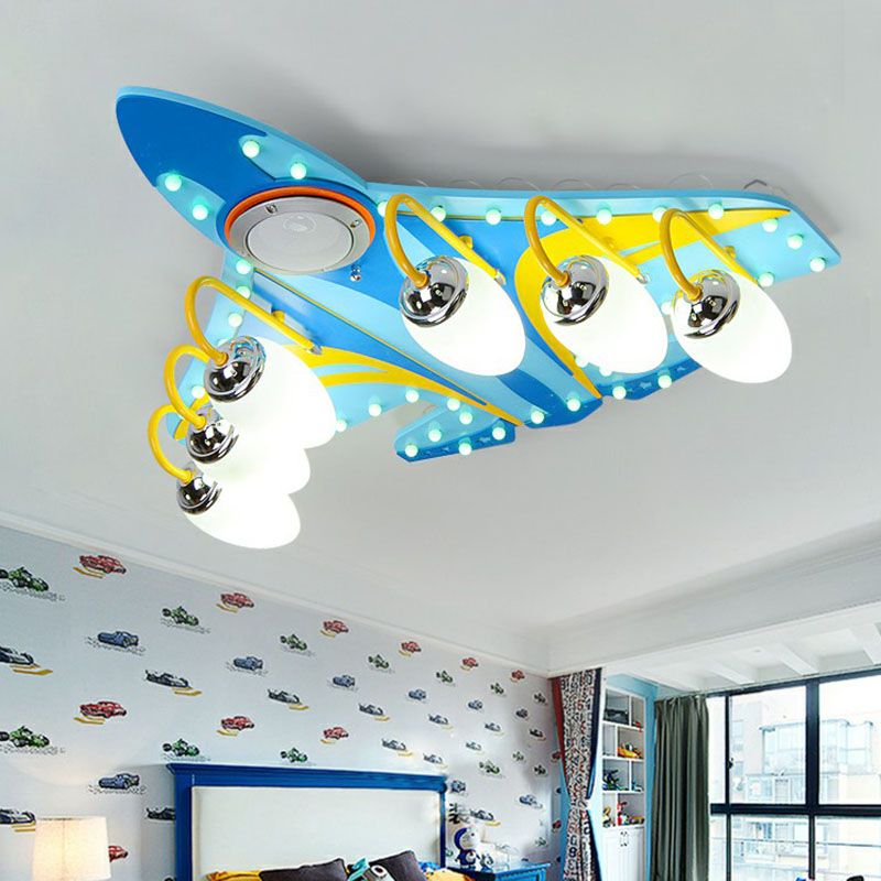 Blue Aircraft Flush Mount Lighting Kids Style Metal LED Flush Mount Fixture for Nursery