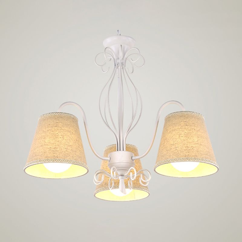 3/6/8 Bulbs Ceiling Lamp with Cone Fabric Shade Classic Living Room Chandelier Pendant Light in Black/White