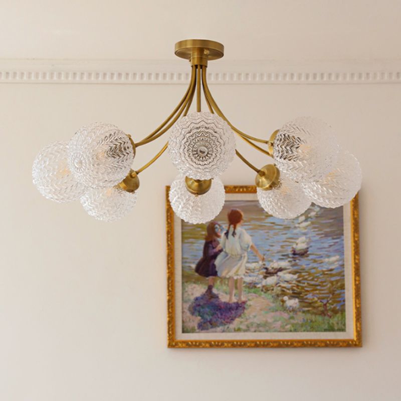 Glass Sputnik Semi Flush Mount Fixture Modern Flush Light Fixture in Gold