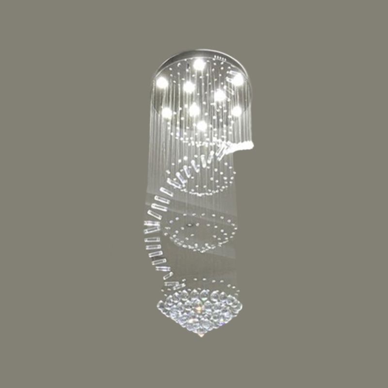 Elegant Modern Spiral Ceiling Lamp 9/12-Light Crystal Flush-Mount Light Fixture in Stainless Steel, Small/Medium/Large