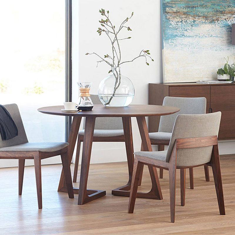 Modern Round Dining Table Pine Solid Wood Natural Double Pedestal Table