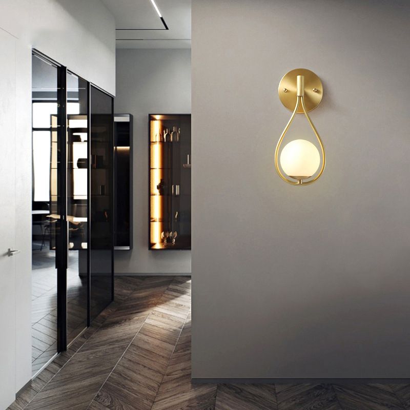 10.6 Inches Height Brass Wall Sconce with Frosted White Glass Shade Nordic Simplicity Style Wall Mount Lamp in Gold