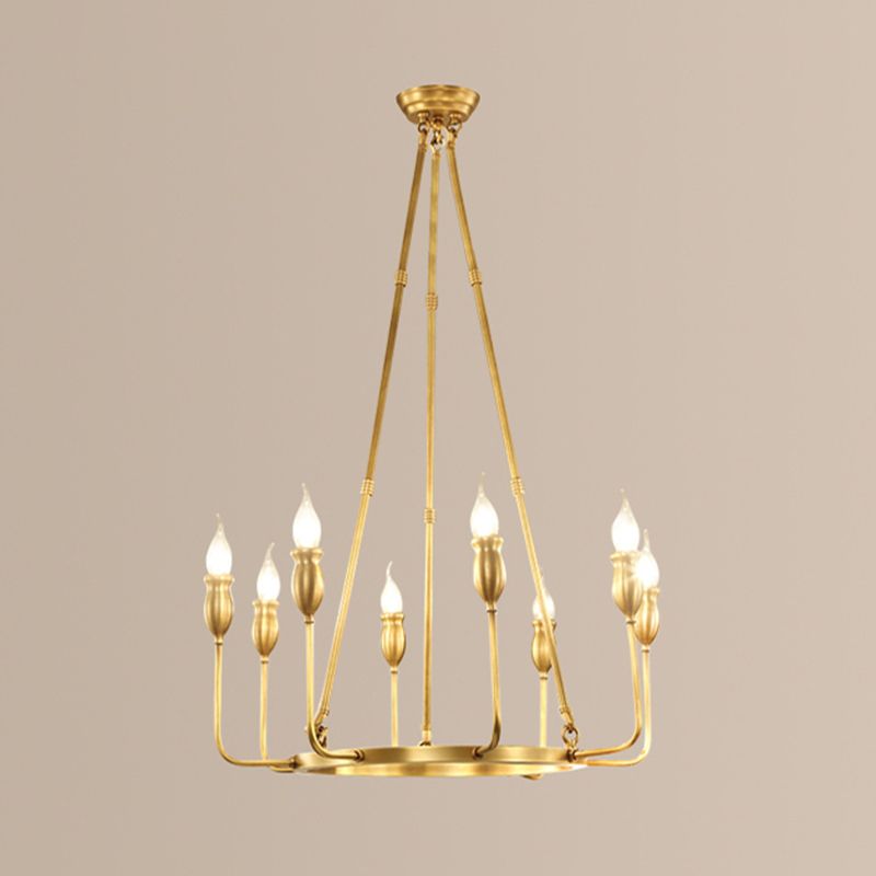 Candlestick Dining Table Suspension Lamp Retro Metal 6/8-Light Gold Chandelier Pendant Light with Adjustable Hanging Rod