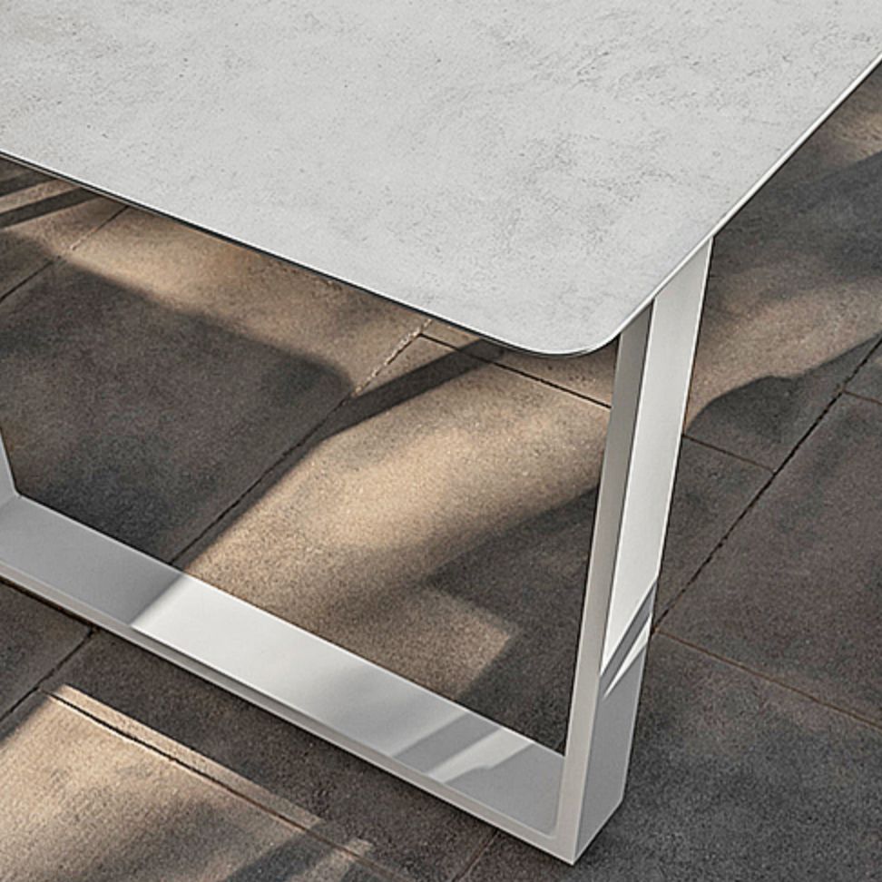 Modern Rectangle Patio Table Outdoor Stone Top and Steel Frame Dining Table