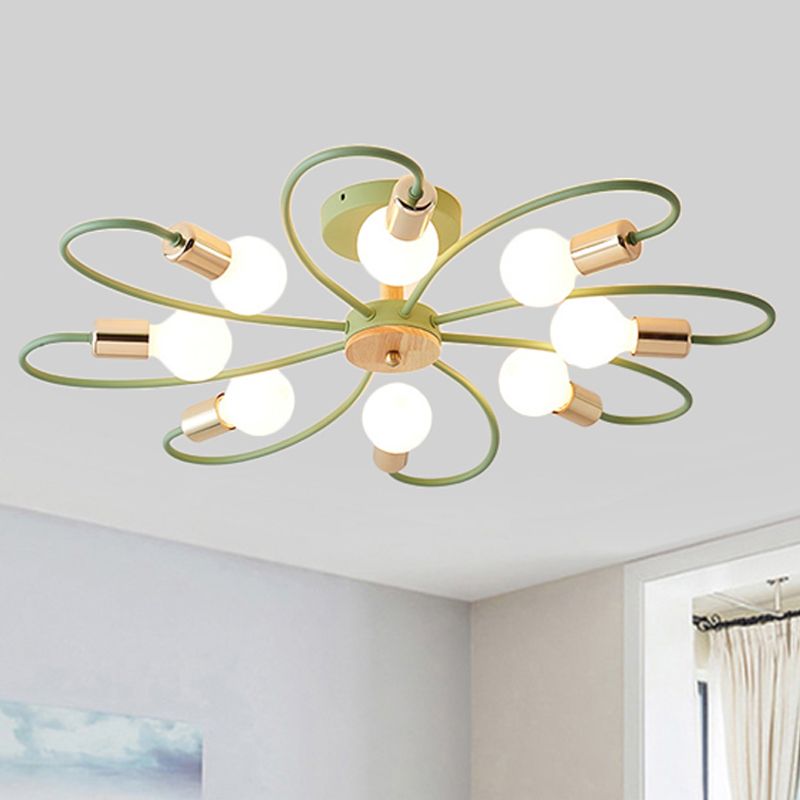 Spoetnik semi-inbouwlamp eigentijds metaal 3/6/8 lampen grijs/groen semi-inbouw plafondarmatuur met gebogen arm