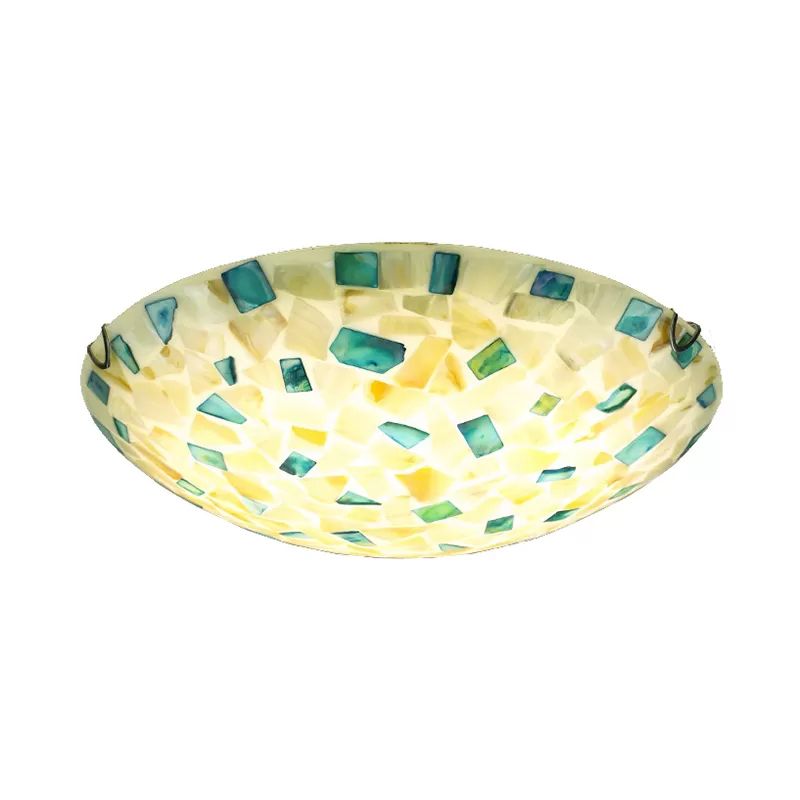 Beige/Blue Bowl Ceiling Light Fixture Vintage Mosaic Glass 1 Bulb 12"/16"/19.5" W Flush Mount Ceiling Light for Dining Room