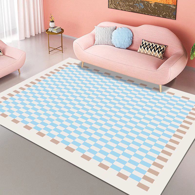 Simplicity Home Decoration Rug Checkered Print Area Carpet Polyester Stain Resistant Indoor Carpet