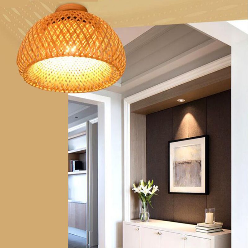 Bamboo Chinese Semi Flush Mount Ceiling Fixture 1 Light Semi Flush Mount Lighting for Hall And Foyer