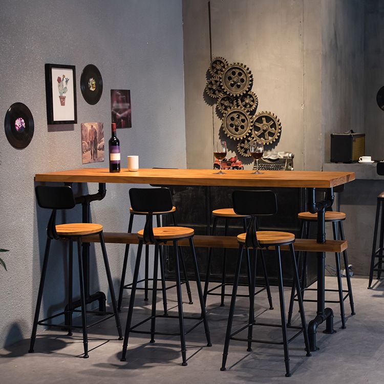 Industrial Rectangle Solid Wood Bar Table Set 1/7 Pieces Counter Table with High Stools