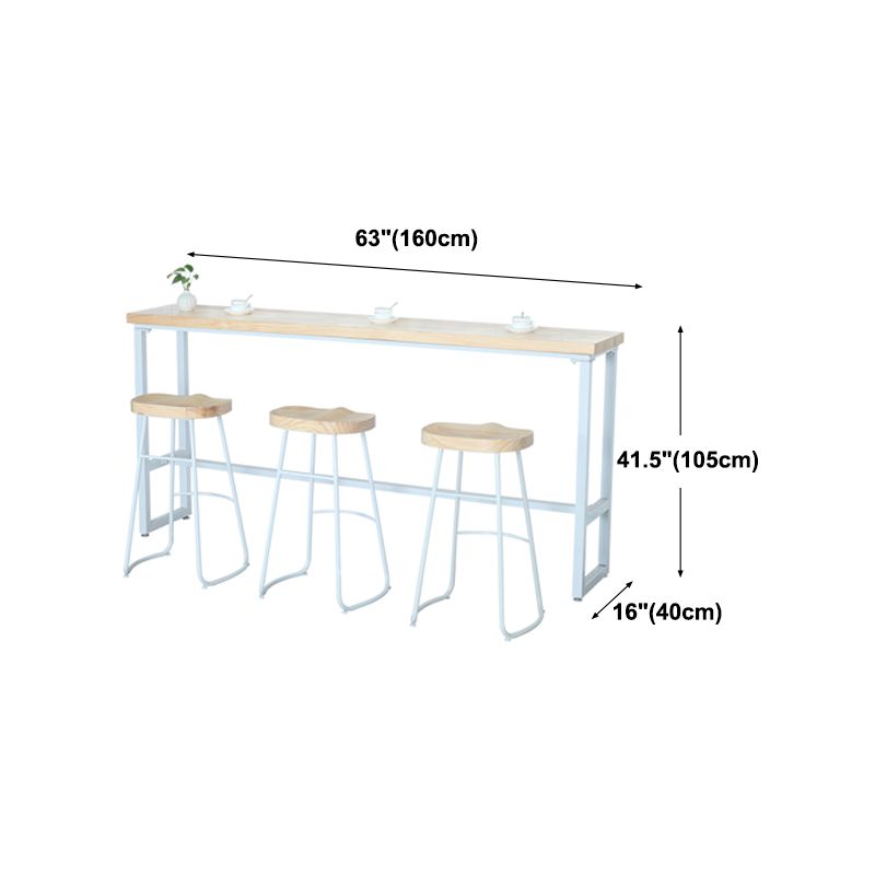 Modern Rectangle Bar Table Wood Bar Height Table with Iron Base in White, Only Table