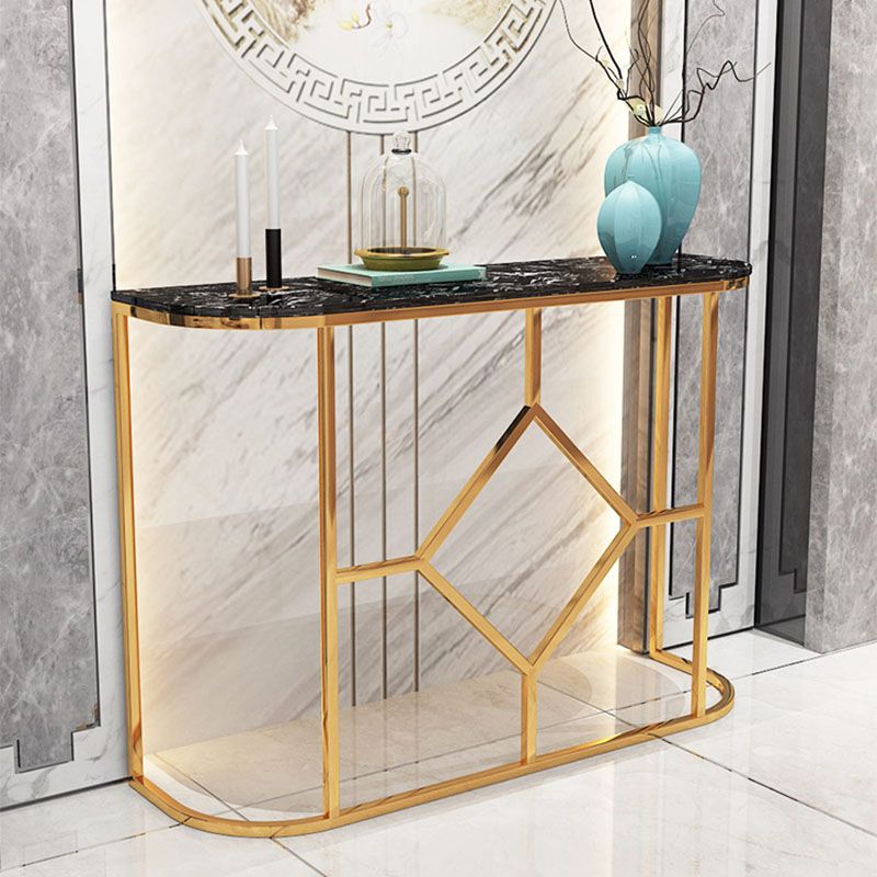 12" W Glam Marble Console Table Half Moon Abstract Accent Table for Hall
