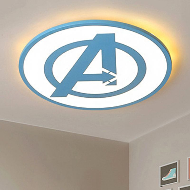 Acrylic Round Flush Mount Light with Letter Modern Style Ceiling Light in Blue for Bedroom