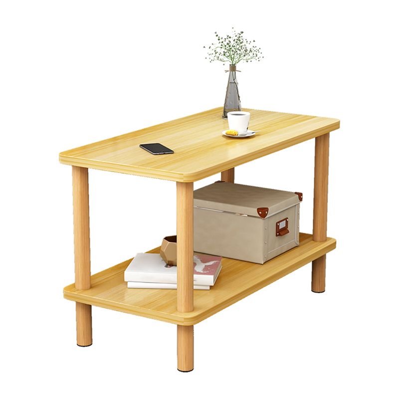 Wooden Side Table Double Tier Modernistic Style Geometric for Living Room