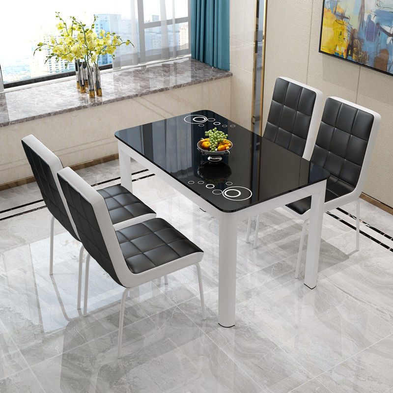 Modern Glass Table Rectangle White Base Dining Table for Kitchen