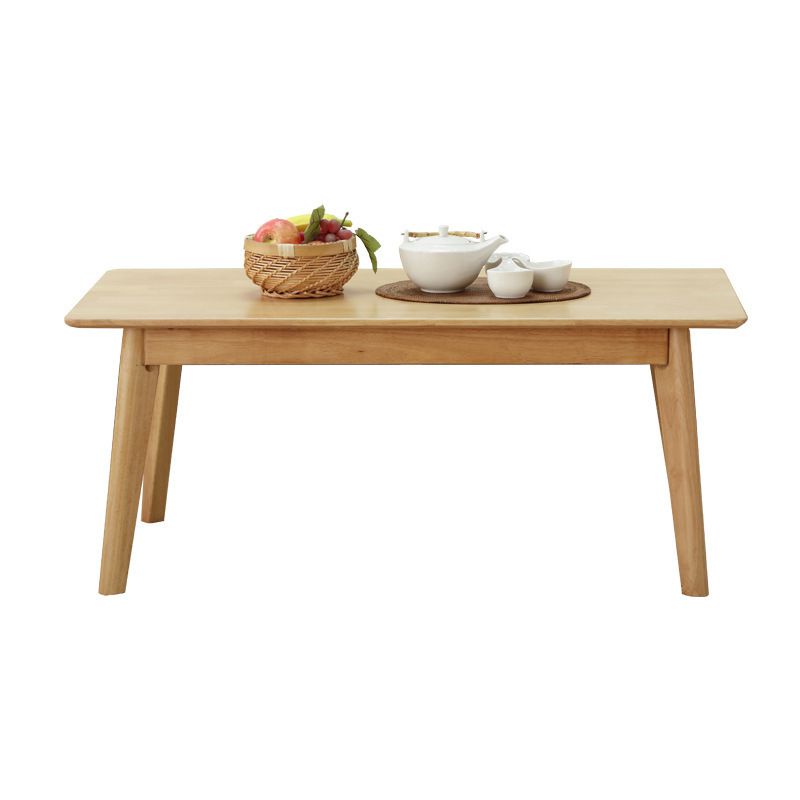 Rubberwood Single Coffee Table with Rectangular Top and 4 Legs Cocktail Table