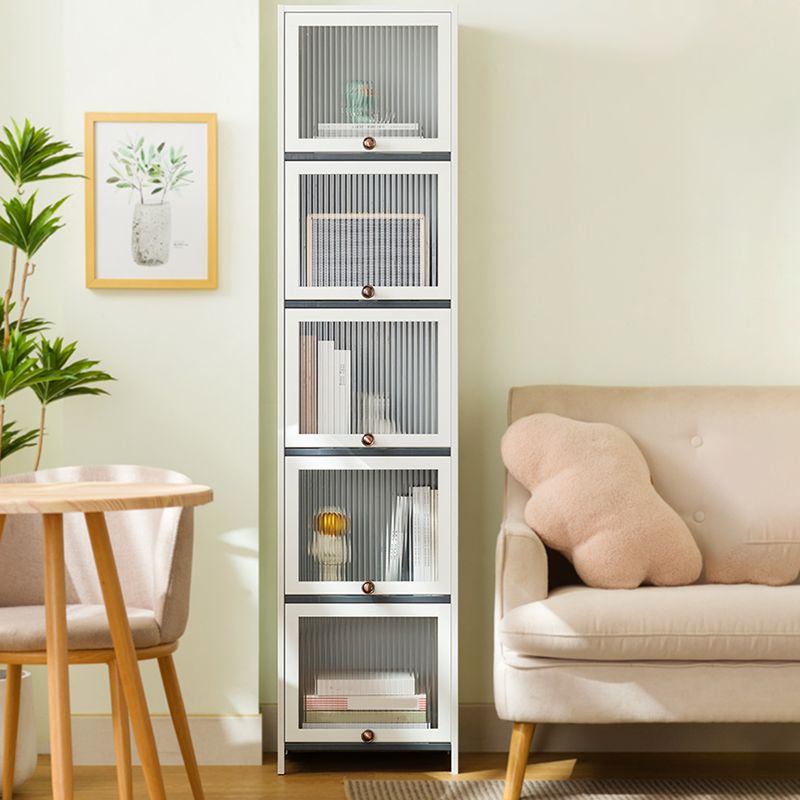 Contemporary White Cabinet with Glass Doors and Legs in Solid Wood