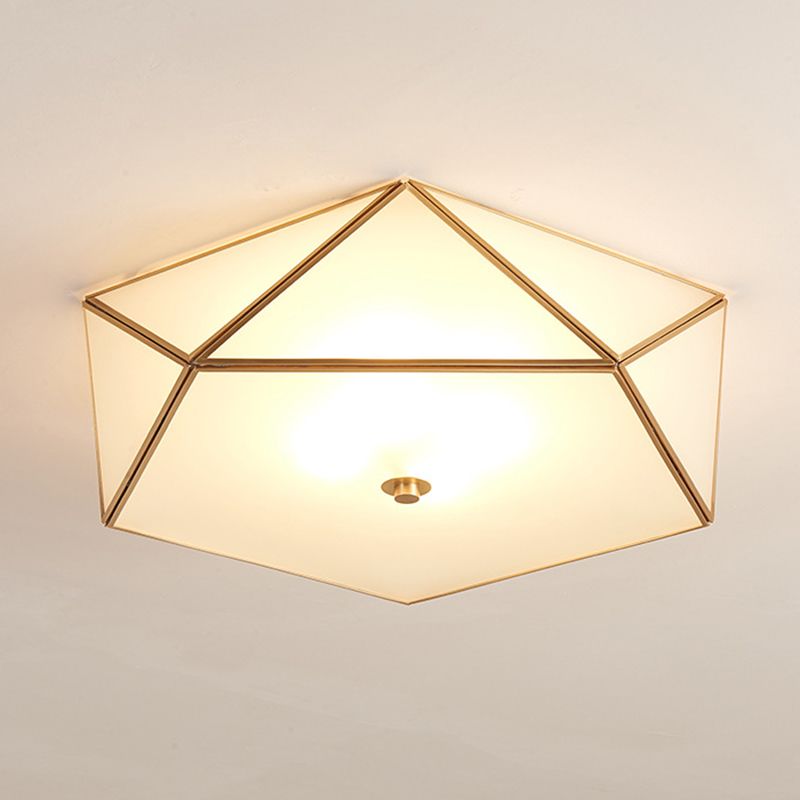 Brass Geometric Flush Mount Lamp Minimalist Glass Bedroom Flush Mount Light Fixture