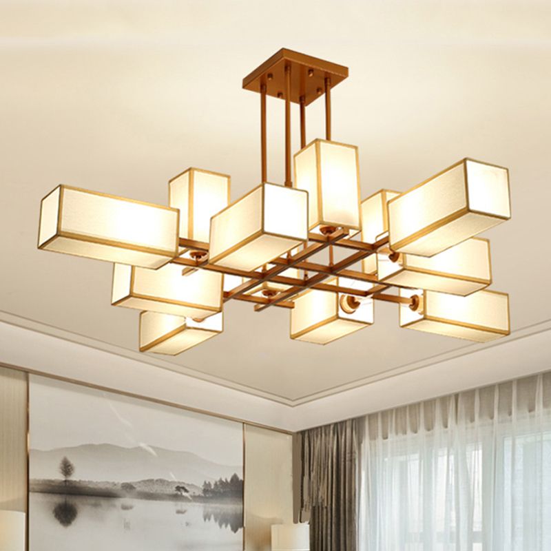 Traditional Rectangle Semi Flush Mount 8/10/12 Lights Metallic Ceiling Lighting in Black/Brass