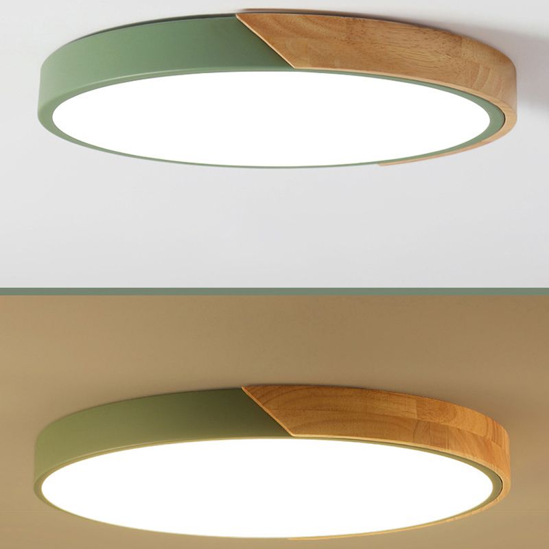 Macaron Ceiling Light Nordic Modern Minimalist Round Bedroom Study Living Room Ultra-thin Wooden Energy-saving Lighting