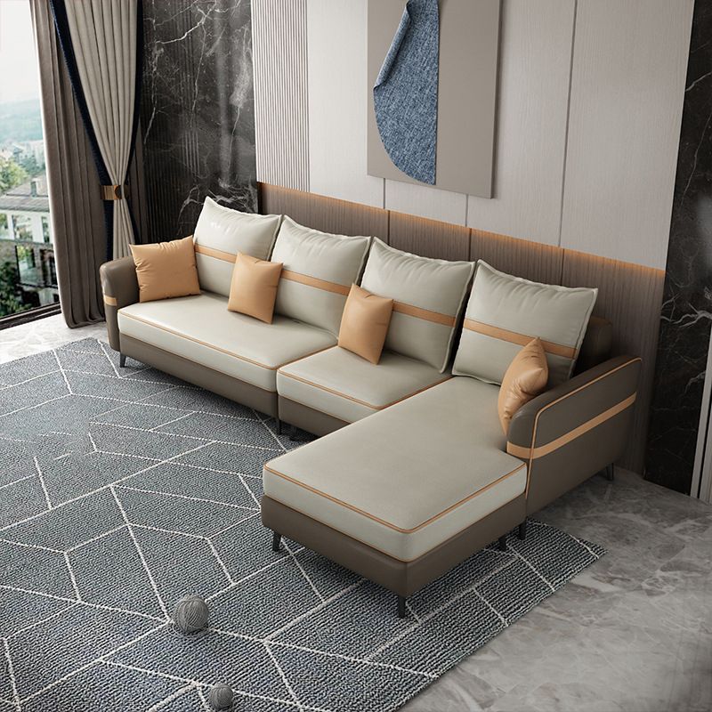 Modern 29.52 " H Faux Leather Flared Arm Sofa & Chaise for Living Room