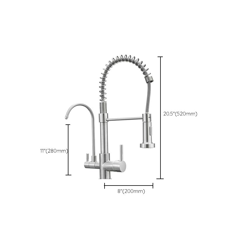 Modern Spring Spout Kitchen Faucet 2-Handle Bar Faucet with 2-Dispenser