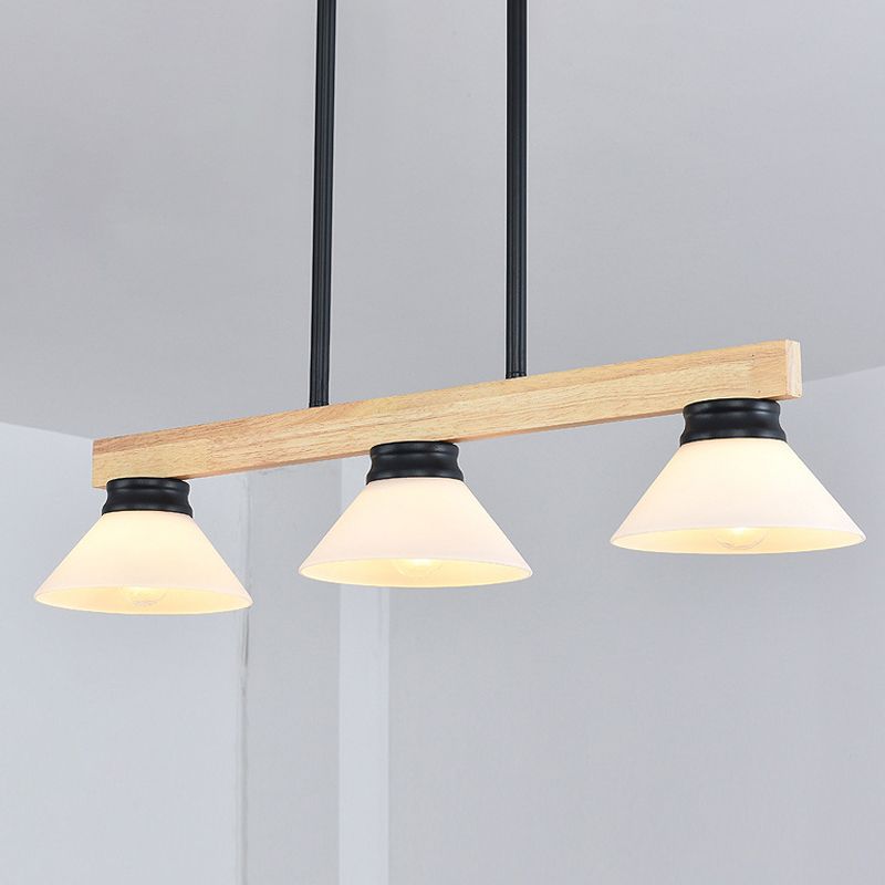 Linea Isola Light Light Contemporary Wood 3 Heads Sala da pranzo Kit lampada sospesa con asta oro/nero