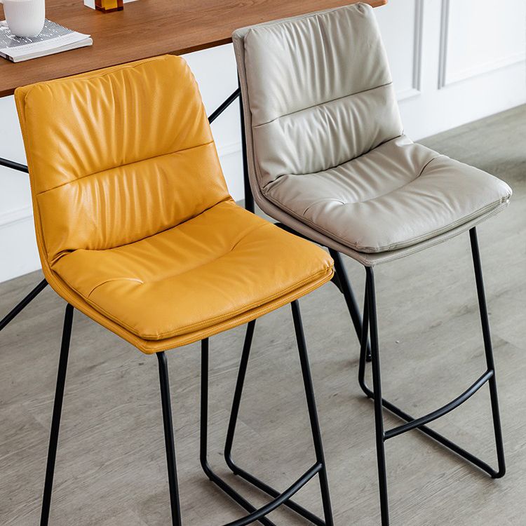 Nordic Indoor Simple Barstool Low Back Iron Tall Stool with Leather Seat