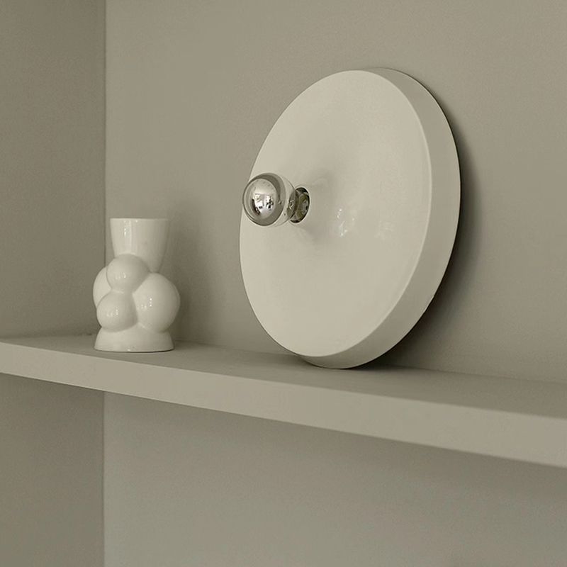 Metal Round Wall Sconce Single Light Contemporary Wall Light in Chrome / White / Orange