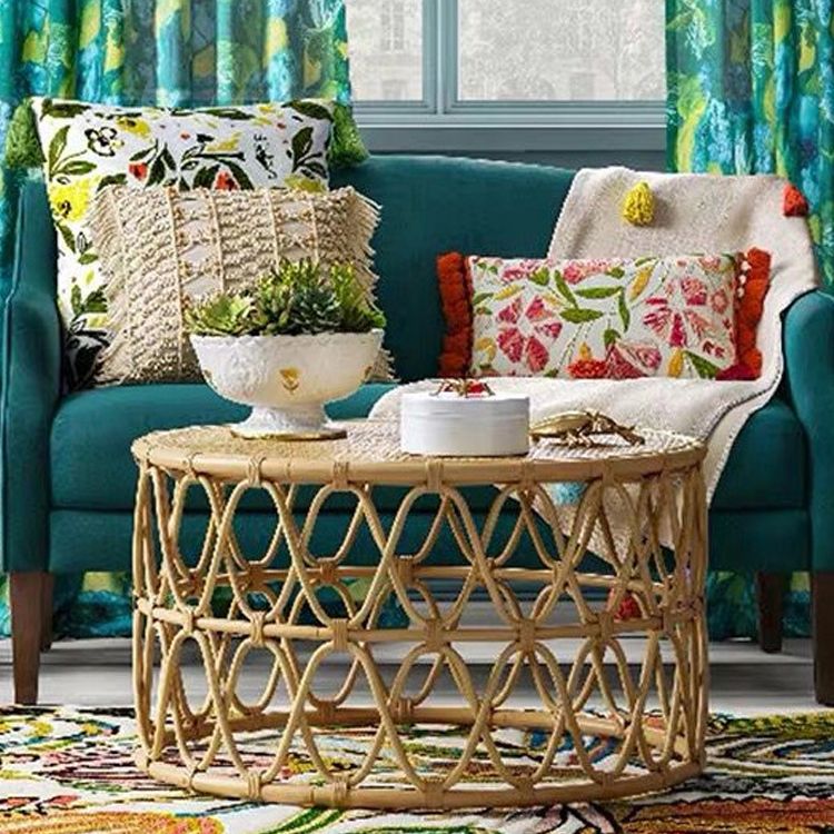 Contemporary 17.7"/19.6" Round Coffee Table Rattan Drum Cocktail Table