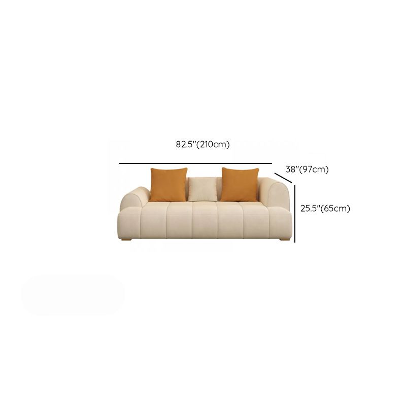 Recessed Arm Sofa Contemporary L Faux Leather Sofa with Pillows