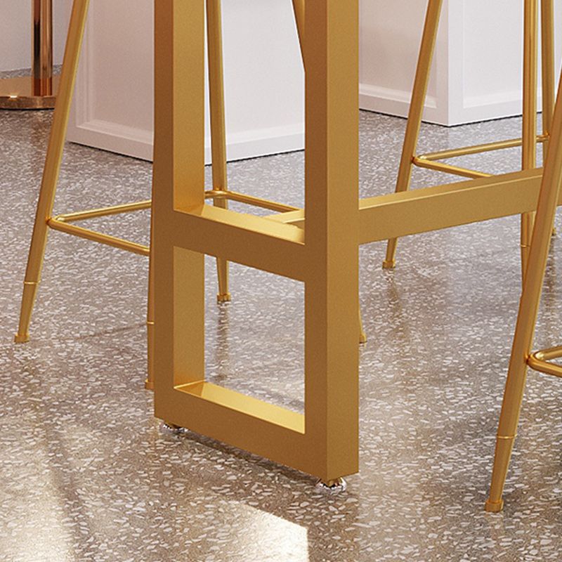 Stone Bar Dining Table Glam Rectangle Bar Table with Trestle Pedestal for Cafe
