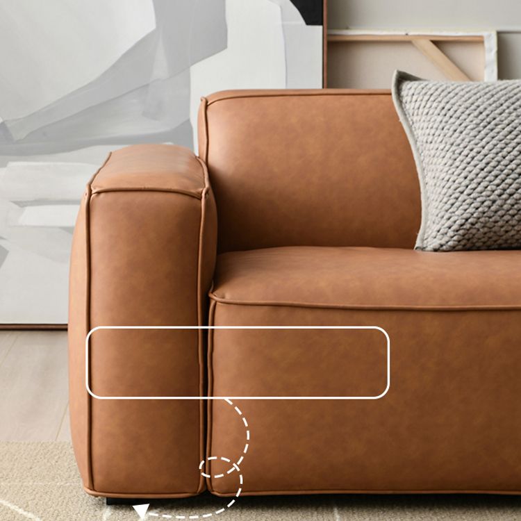 Contemporary Stationary Faux Leather Sofa Living Room Square Arm Tight Back Sofa