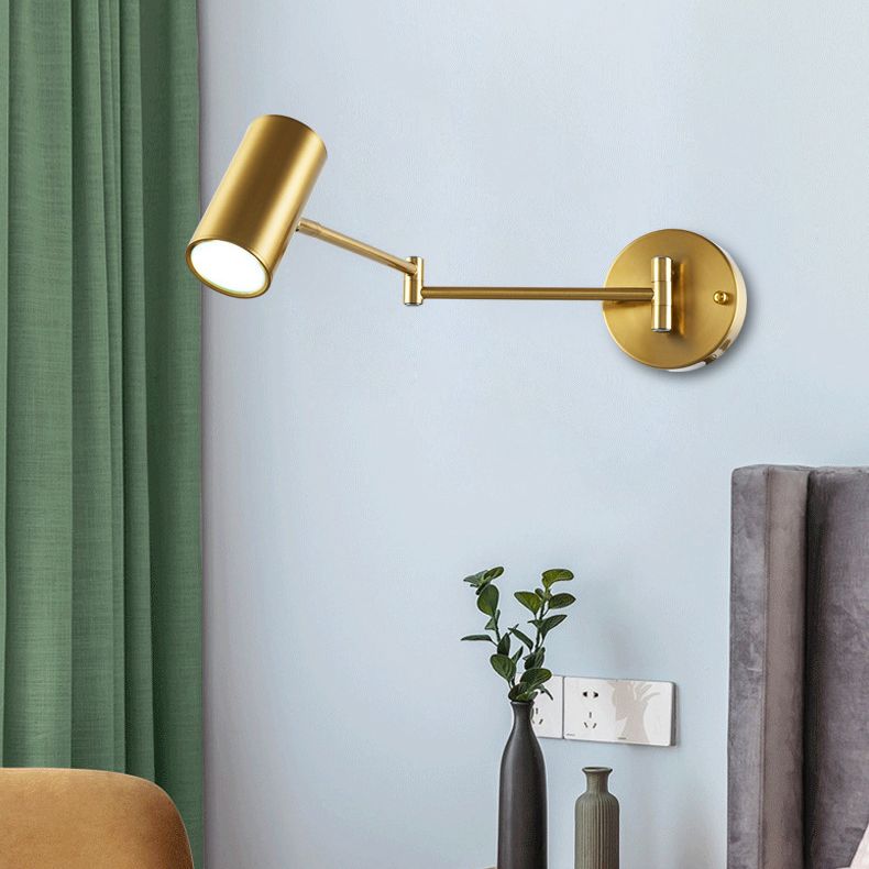 Swing Arm Metal Wall Sconce Light Nordic Cylinder Shade Sconce Light for Bedroom