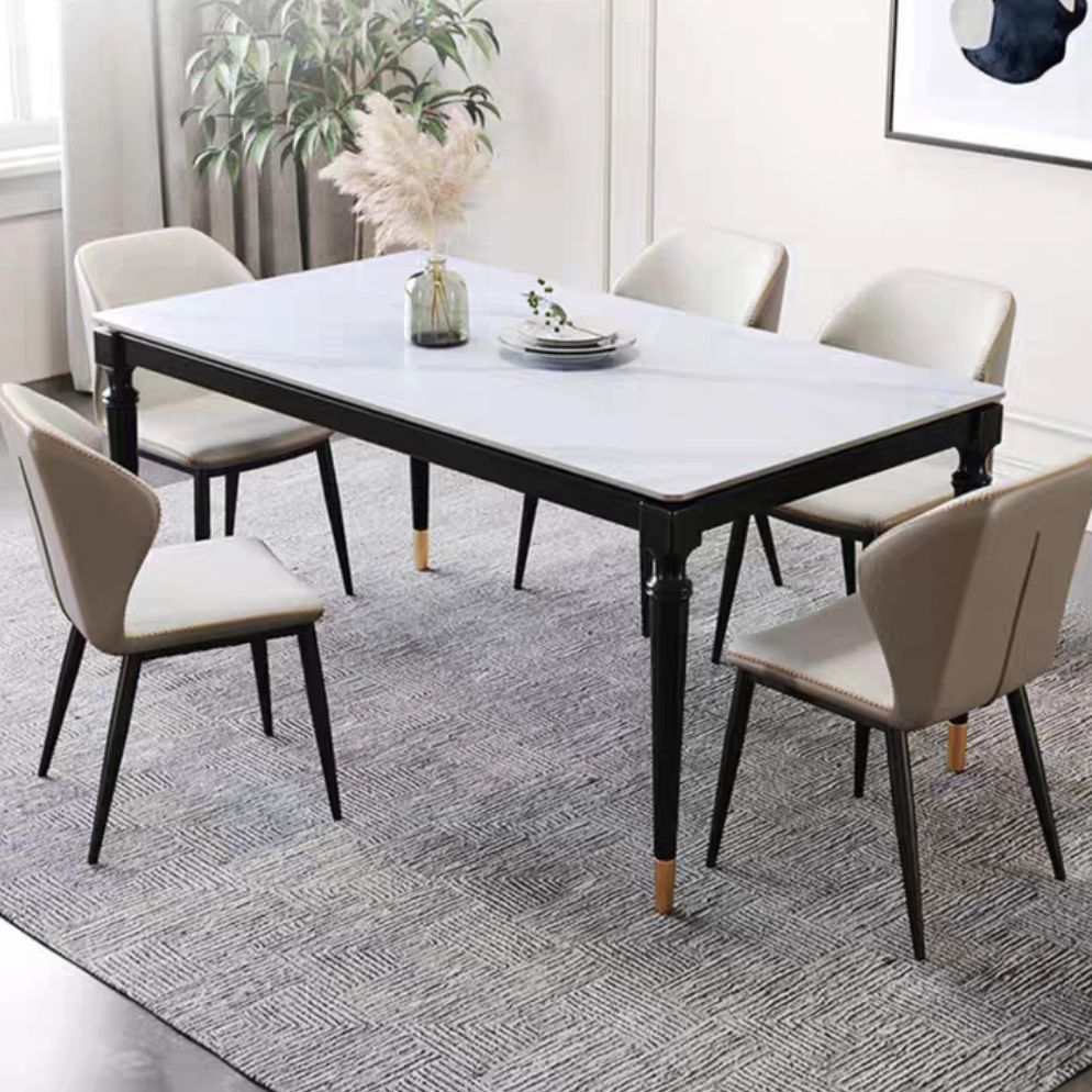 Solid Wood Mid-Century Modern Table White Sintered Stone Table with 4 Legs
