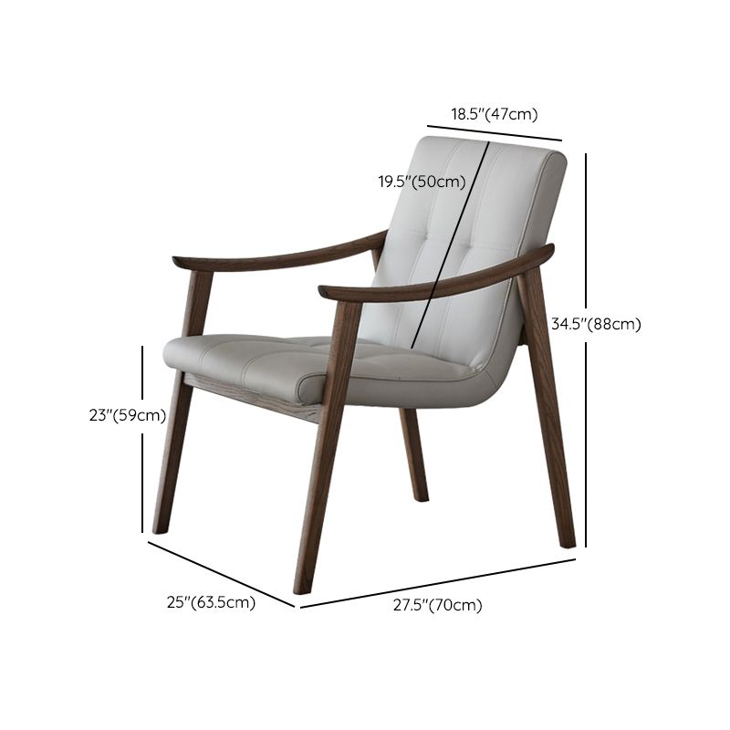 Nordic Style Solid Wood Faux Leather Arm Dining Chair in Brown for Home
